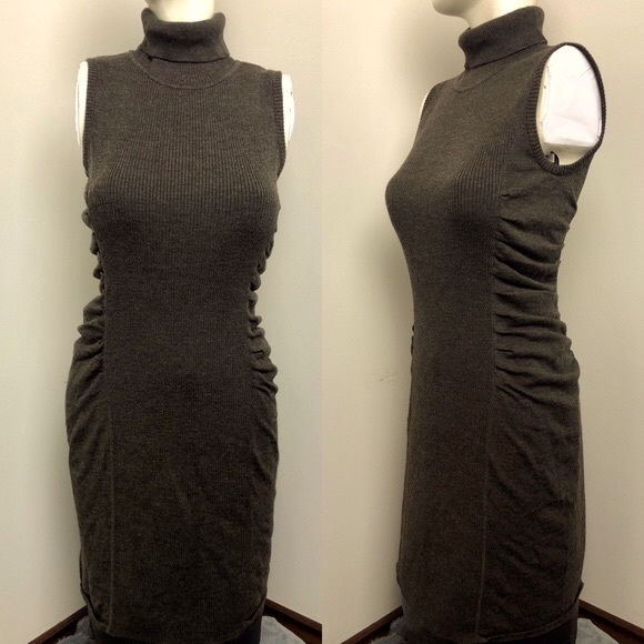 CK • Brown Ribbed Sleeveless Wool Blend Dress M - Picture 1 of 7